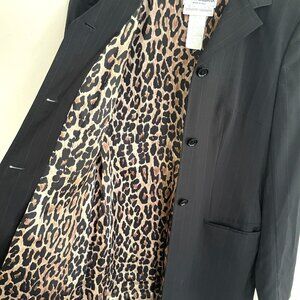 Vintage Dolce & Gabbana Black Wool Cheetah Lined Long Jacket Size Small